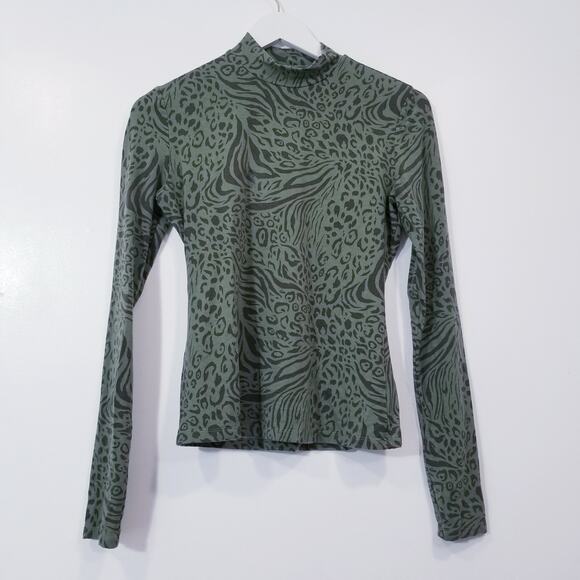 Reformation Green Animal Print Mock Neck Long Sleeves Blouse - Picture 1 of 11